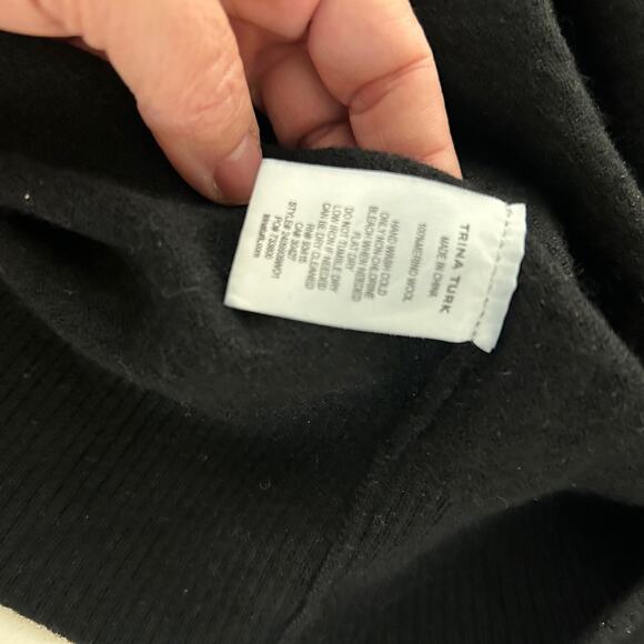 Trina Turk Martini Merino Wool Crewneck Sweater Black L Classic Lux Knit - Picture 8 of 11